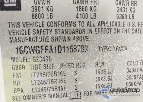 2013 Chevrolet Express 2500 Work Van z USA, uszkodzony, nr VIN 1GCWGFFA1D1158789